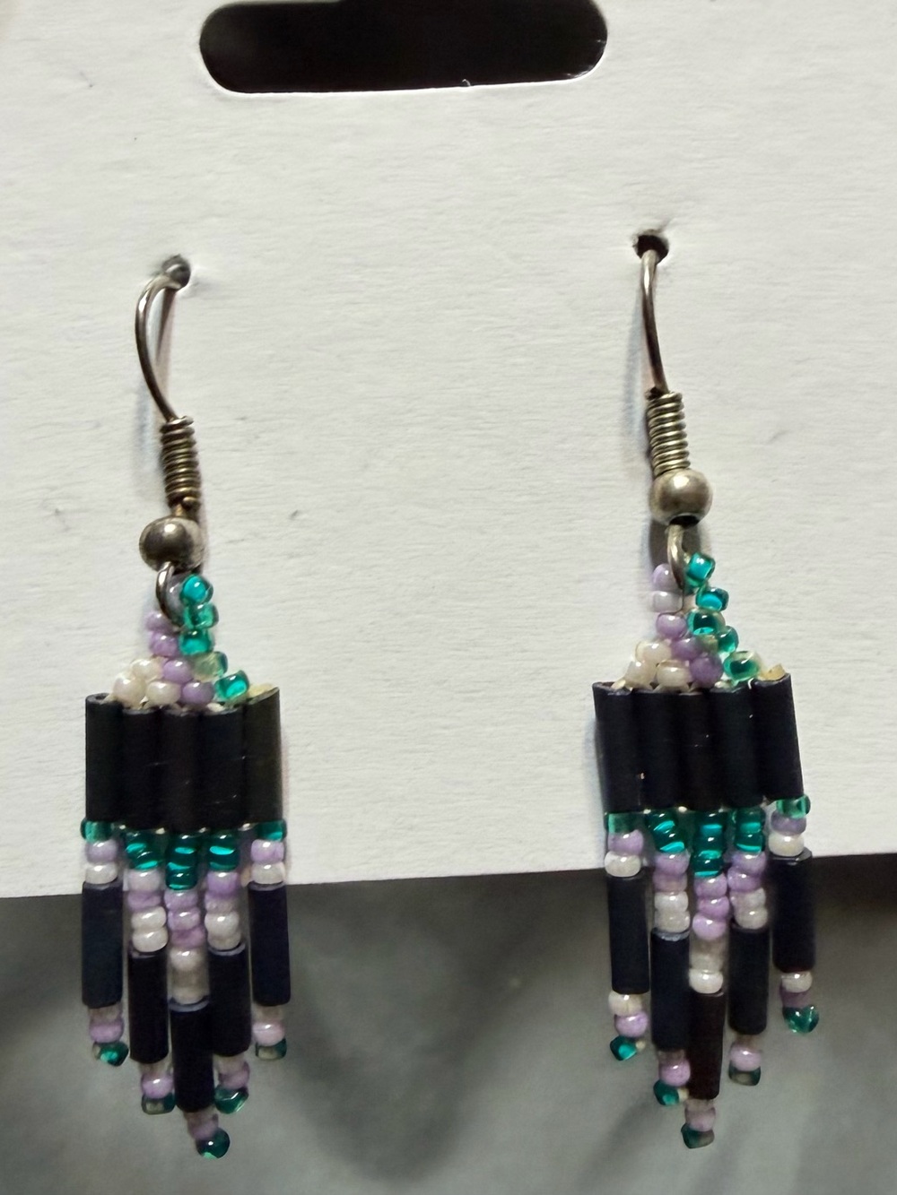 Handmade Blue and Teal Beaded Fringe Earrings - Unbranded